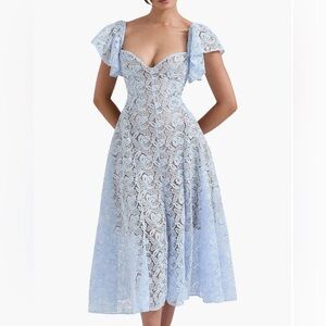 Austen Lace Flutter Sleeves Midi Dress Size Large